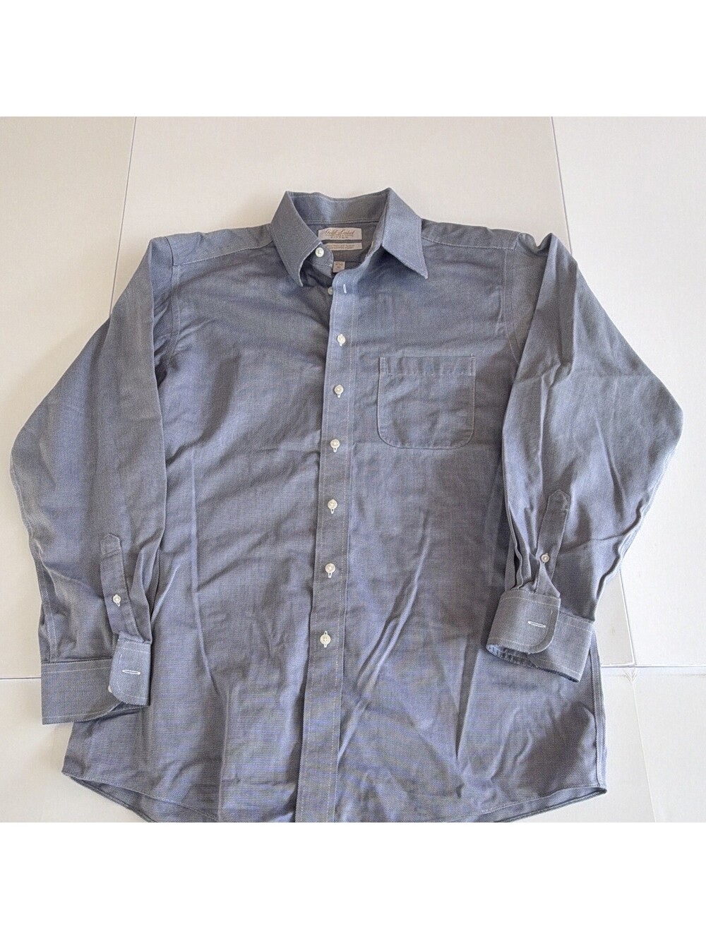 Roundtree & Yorke Gold Label Fitted Non-Iron Dobby Blue Dress Shirt 16 34